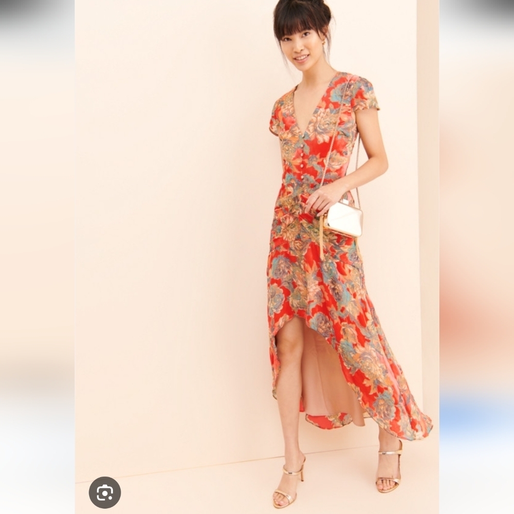 Harlyn - Velvet And Floral Victorian Style Red Floral Dress